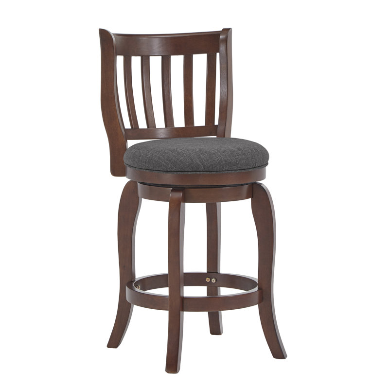 Morgan Swivel Upholstered Counter Stool with Solid Wood Frame, Dark Gray Linen, Counter Stool (24" Seat Height)
