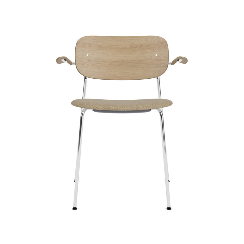 Co Upholstered Arm Chair, Beige Linen, Chrome, Natural Oak