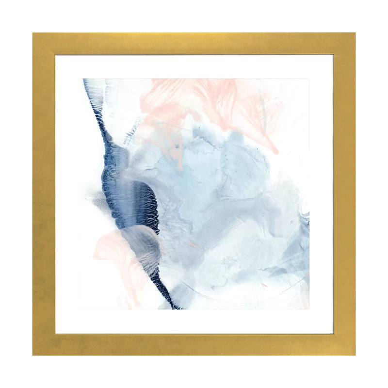 "Indigo & blush II" par Ethan Harper, reproduction d’art, Papier encadré doré, H 16 po x l 16 po x p 1 po, Blanc