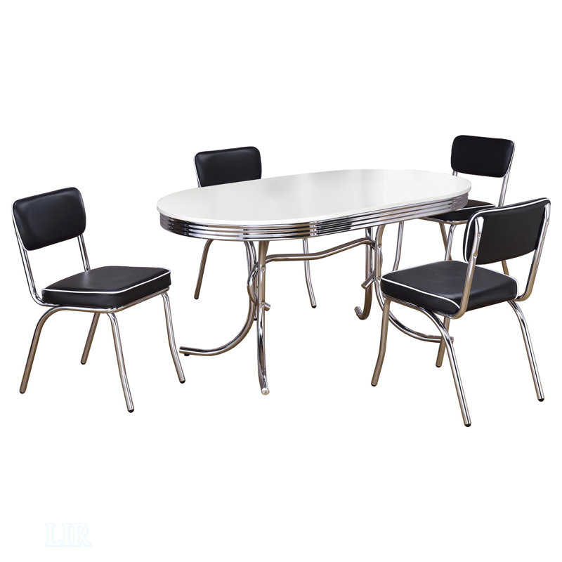 Ensemble de table de salle à manger ovale 5 pièces avec plateau brillant et base en métal évasé, parfait pour les espaces de salle à manger nostalgiques et élégants
