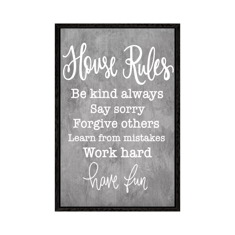 House Rules - Print on Canvas, 66.04cm H x 45.72cm W x 3.81cm D, Black Framed