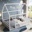 Lit de maison pleine grandeur en bois avec structure de toit et garde-corps, lit pour enfants Montessori, bois de pin massif, blanc-86017562-86017565