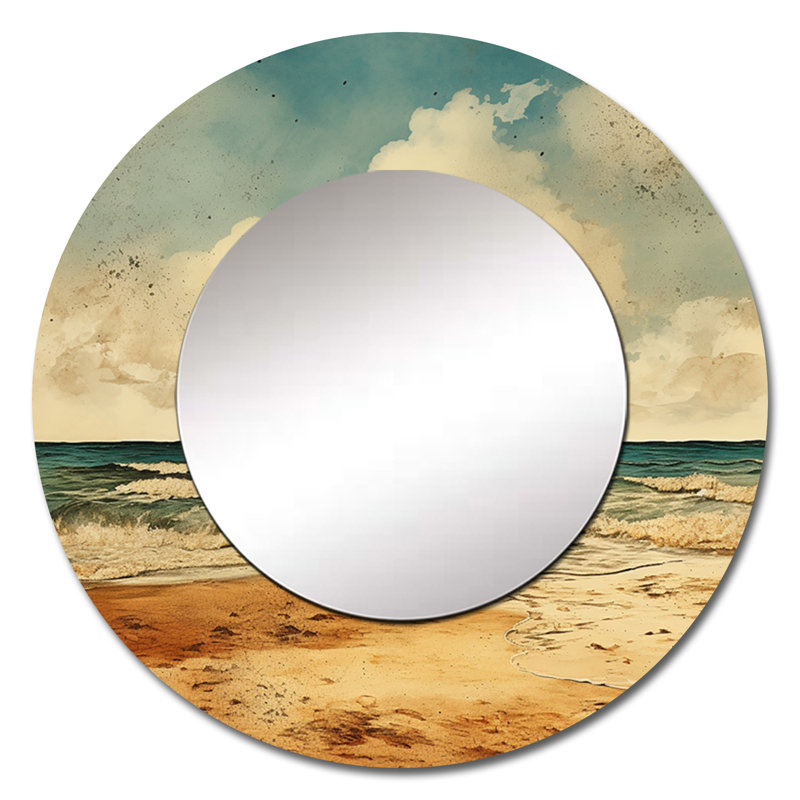 Vintage Beach Side Scenery II - Beach & Ocean Round Mirror Wall Decor, 36" x 36"