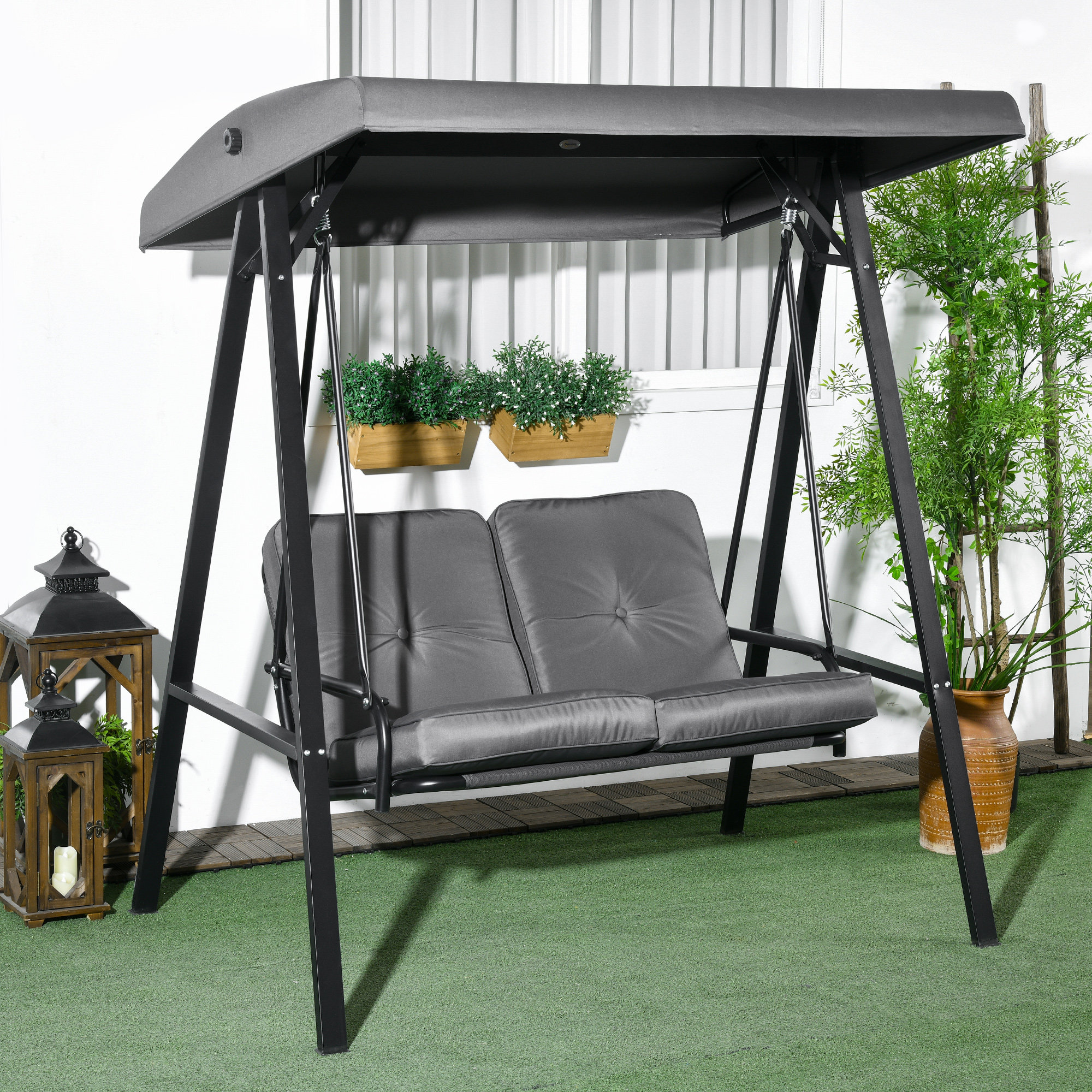 Outsunny 2 Seater Outdoor Swing Chair Porch Swing Bench with Canopy ...