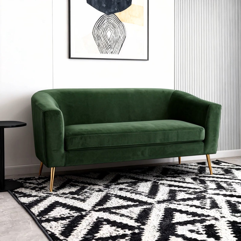Luxurious Velvet Loveseat with Gold Accents, for Modern Glam and Comfortable Seating, Retro Green Velvet, Gold