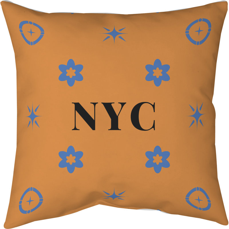 Coussin en coton New York, H 26 po x l 26 po, Bleu New York / orange