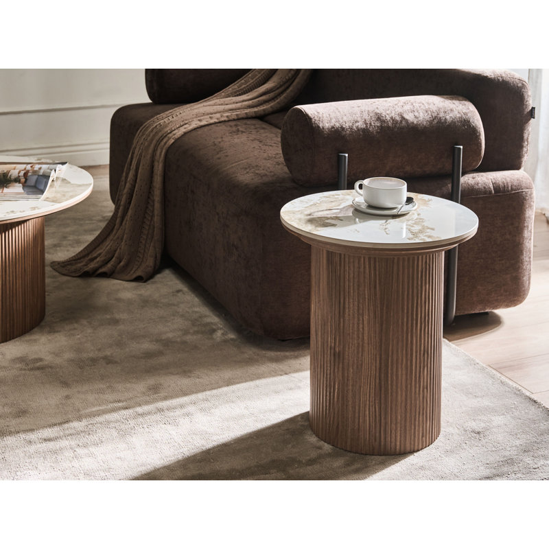 Pedestal End Table, Brown