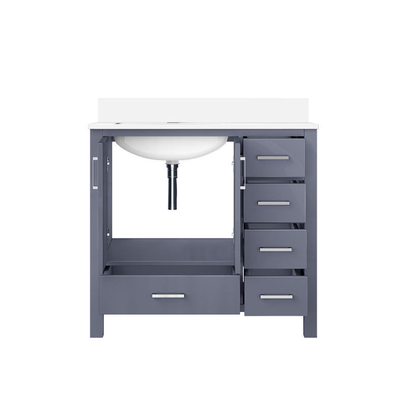 Meuble-lavabo gris foncé de 36 po avec profondeur de 22 po, plateau gauche en marbre de culture, structure en bois massif, fonction de fermeture en douceur et rangement. L, P, construction, espace du mécanisme