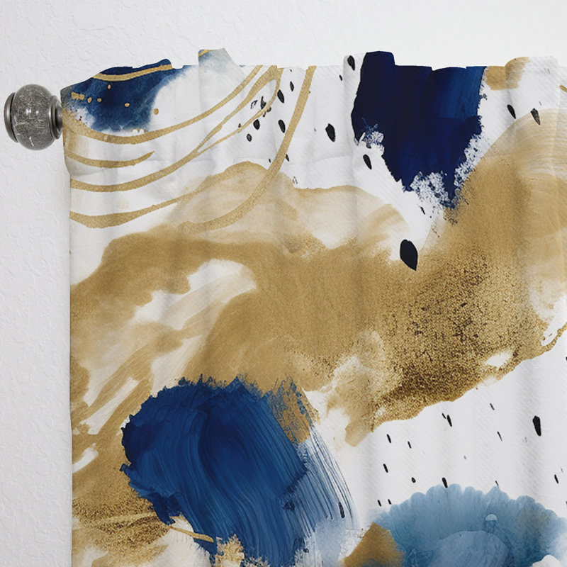 Motif abstrait avec textures bleues et dorées II - Rideau à collages - Velours obscurcissant - 1 panneau, L 52 po x L 63 po