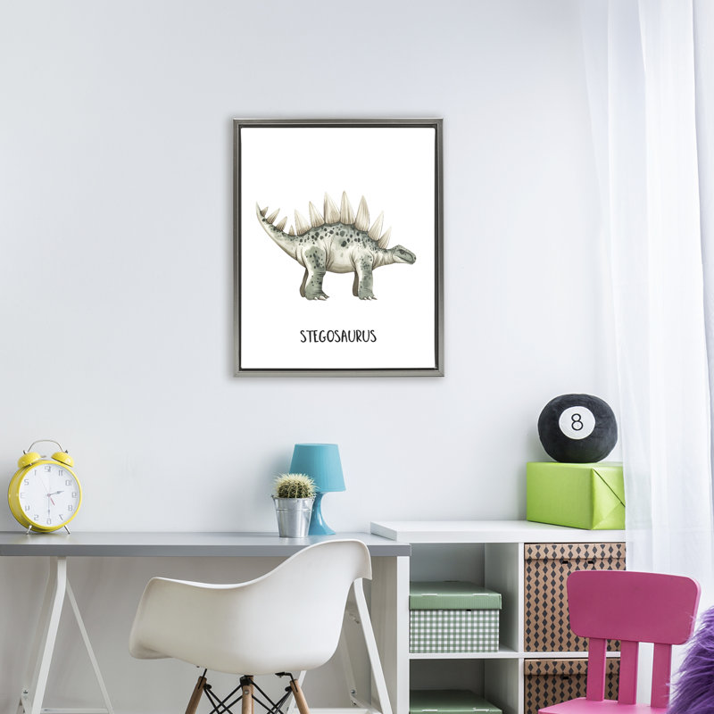 Voici le cadre flottant du stégosaure, design par Christine Simpson Art, H 31 po x l 25 po, Cadre flottant gris lustré