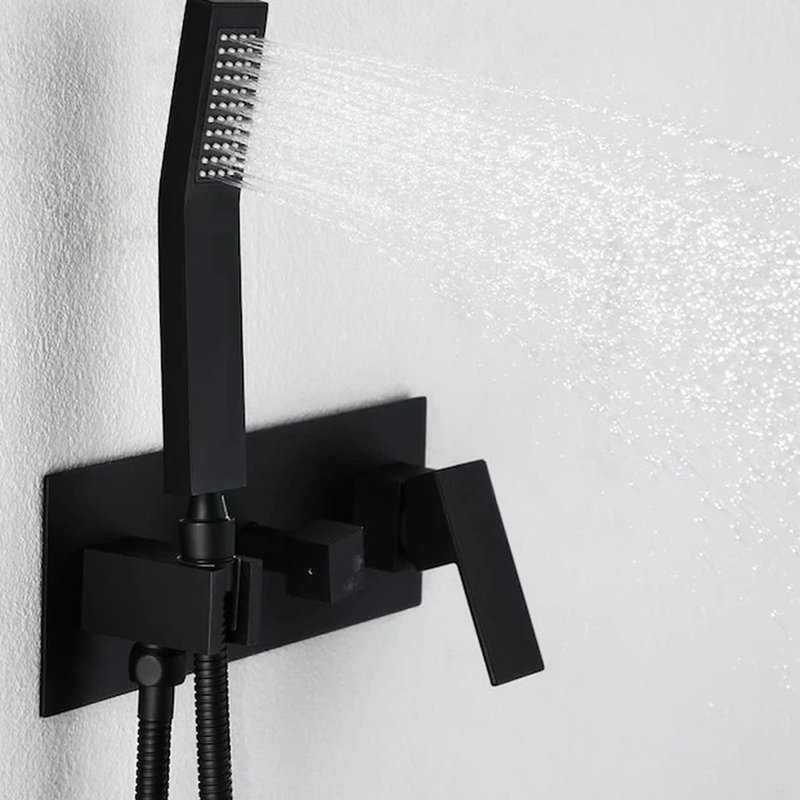 Ensemble de douche complet en noir mat - laiton, avec douchette et pomme de pluie pour installation dans la salle de bain, tuyau flexible de 10 pouces
