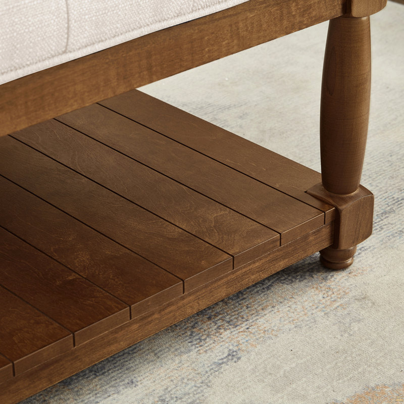 Grande table basse carrée en tissu, Brun, Ivoire ivoire