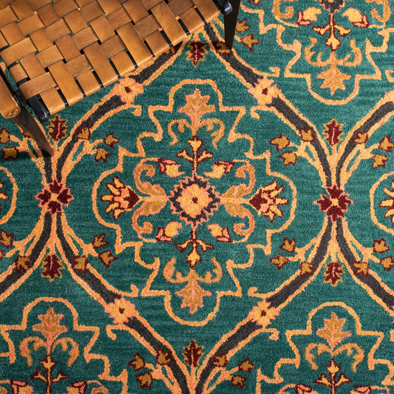 Heritage Hand Tufted Wool/Cotton Oriental Rug in Green/Orange, Runner 2'3" x 8'