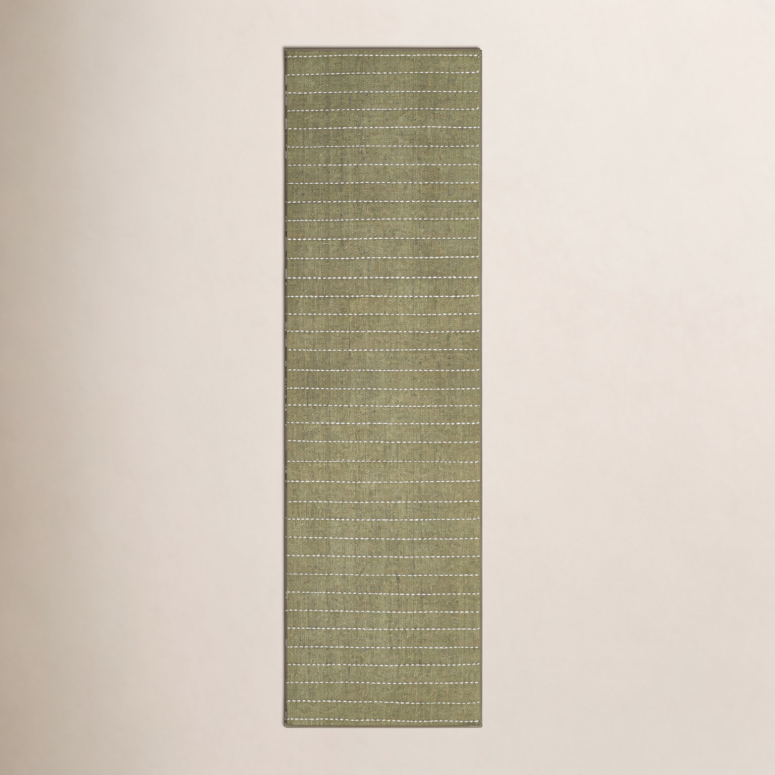 Amita Green Beige Hand-Loomed Striped Rug, Runner 2'3" x 8'