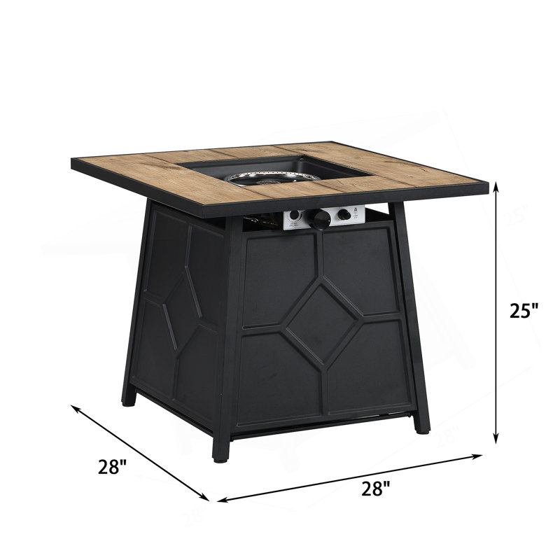 Fire Pit Table, 28-Inch Square 40,000 BTU Auto-Ignition Propane Gas Firepit With Waterproof Cover, Brown