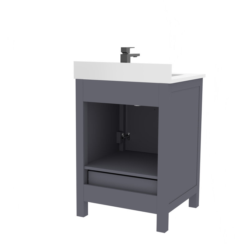 Rooh 24'' Single Bathroom Vanity with White Quartz Top, Grey, Matte Black