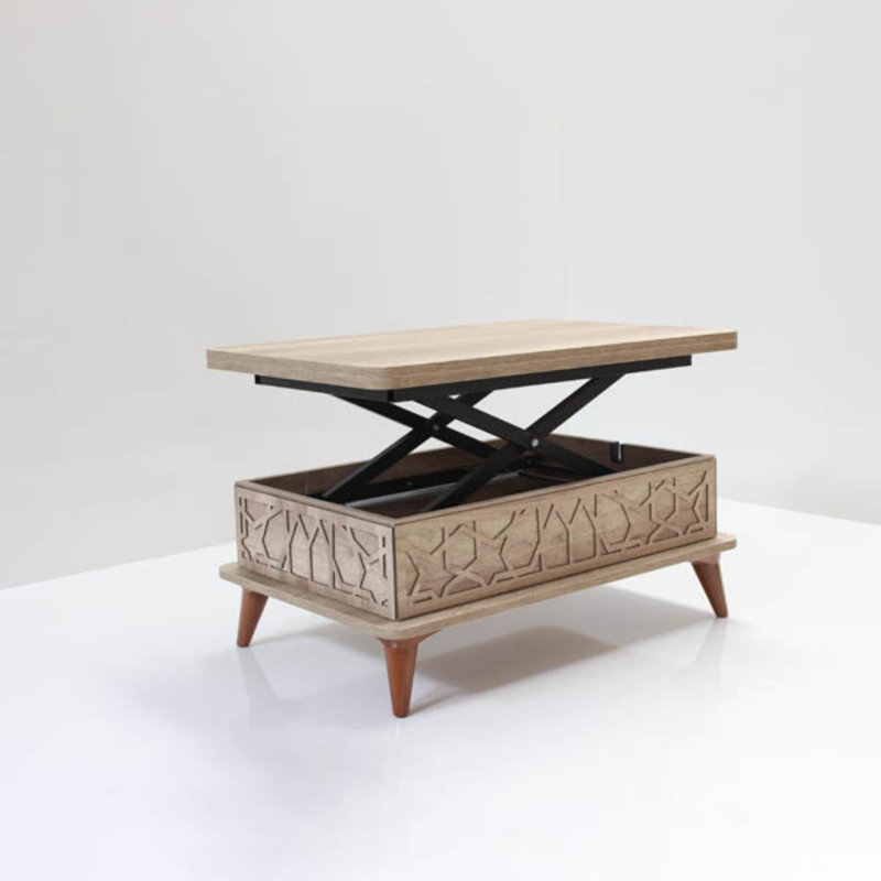 Table basse moderne avec dimensions ajustables, 35,4 po x 15,0 po x 23,6 po | Conception ouverte: 47,2 po x 27,6 po x 27,6 po | Panneau de particules 100% mélamine et pieds robustes en plastique | Élégant et fonctionnel pour la décoration de salon