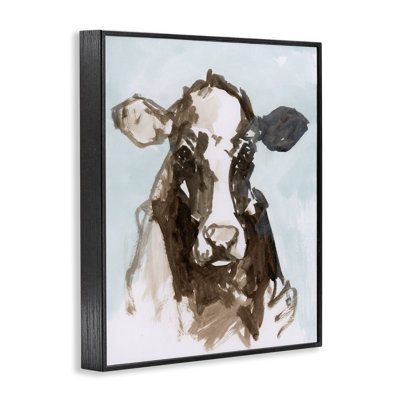 Vache abstraite sur estampe bleue encadrée, design par Casa Cartissi
