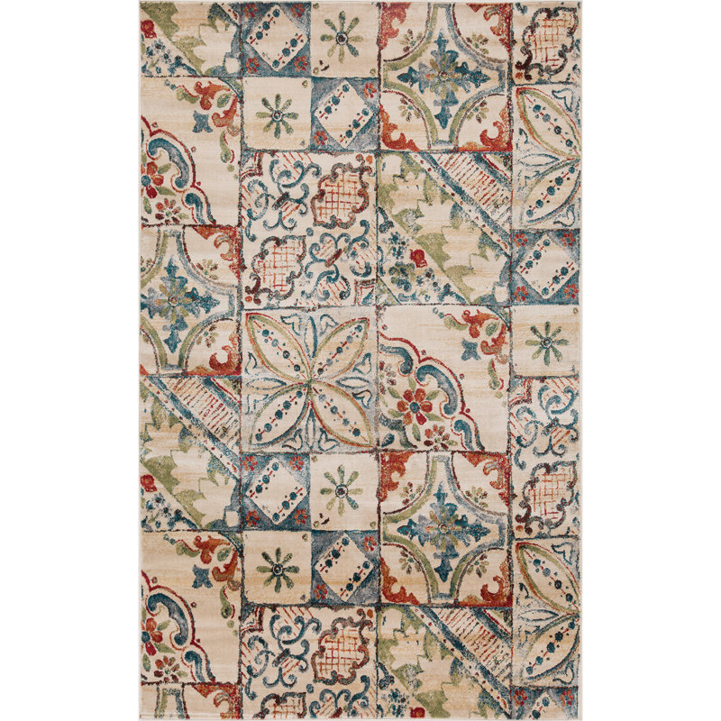 Vanessa 100% Polypropylene Modern Rustic Patchwork Area Rug, Rectangle 4' x 6'