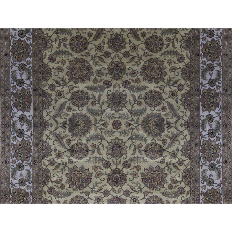 Tapis doré et ivoire noué à la main de haute qualité