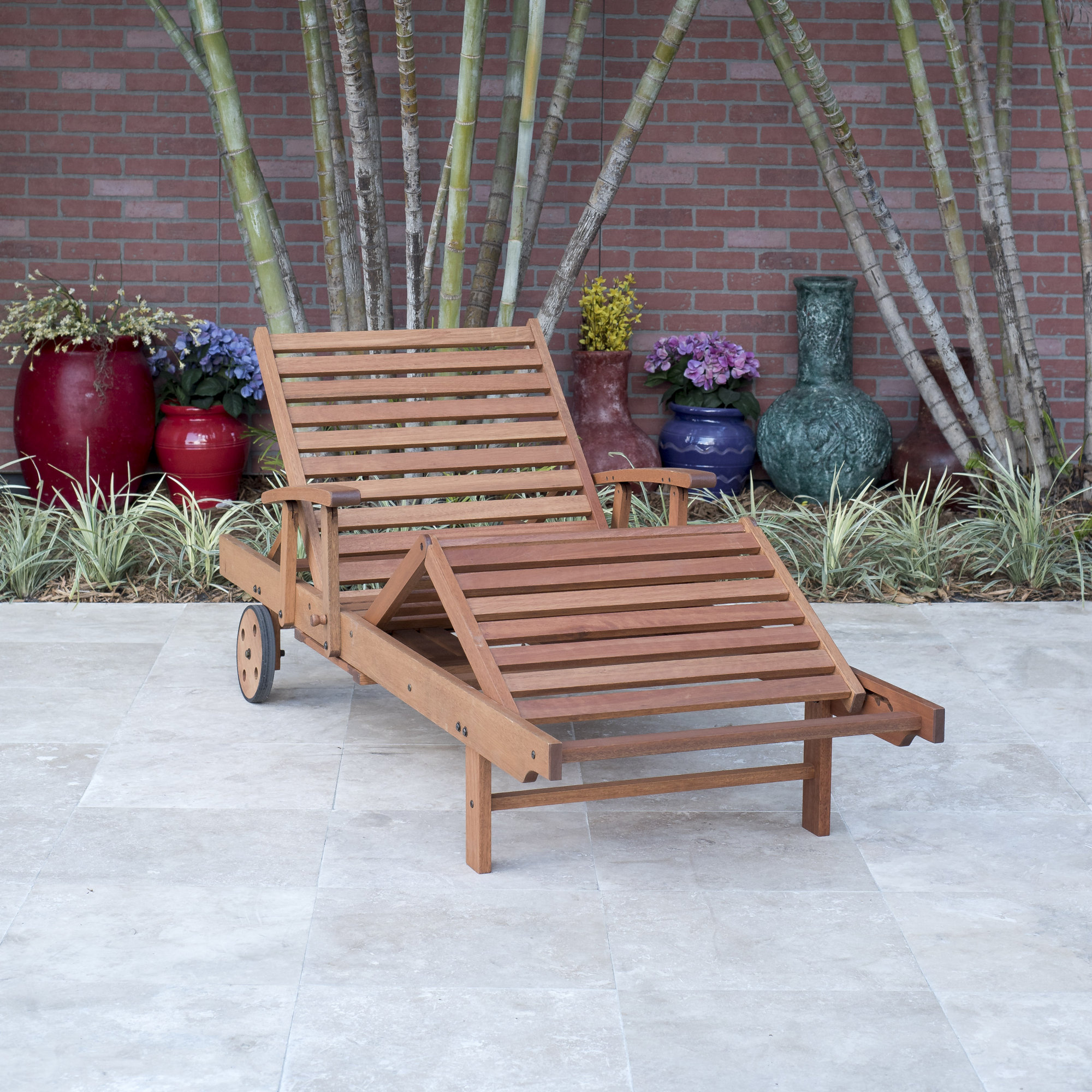 Alyisa 31'' Outdoor Eucalyptus Chaise Lounge