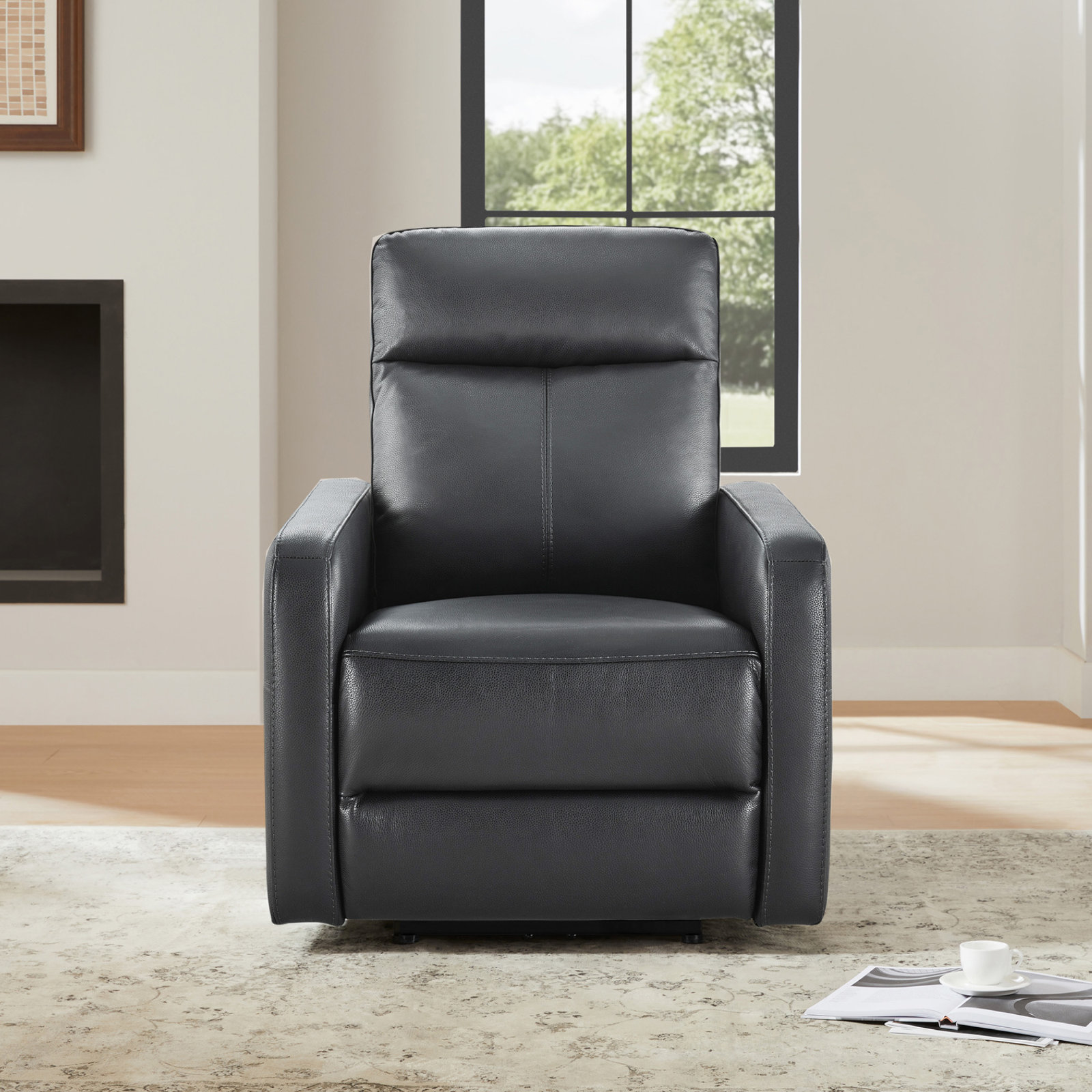 Leena 33" Genuine Leather Power Recliner, Blue