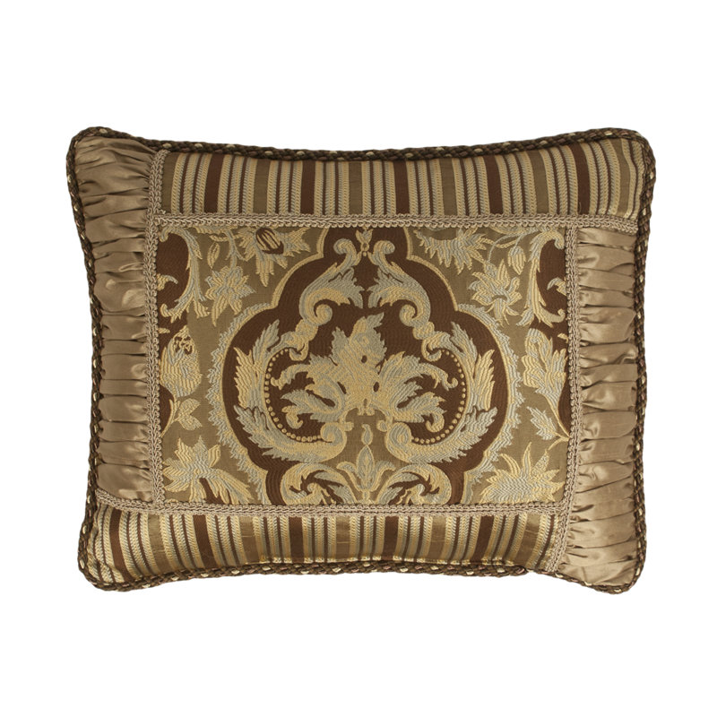 Brown Embroidered Jacquard Boudoir Pillow with Cord Edge