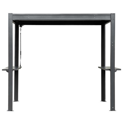 8X5 FT Grill Louvered Pergola For Outdoor Grill, Hardtop Grill Pergola With Built-In Gutter & Adjustable Rainproof Roof, Metal Shelter Gazebo For Patio Backyard Deck -Gray