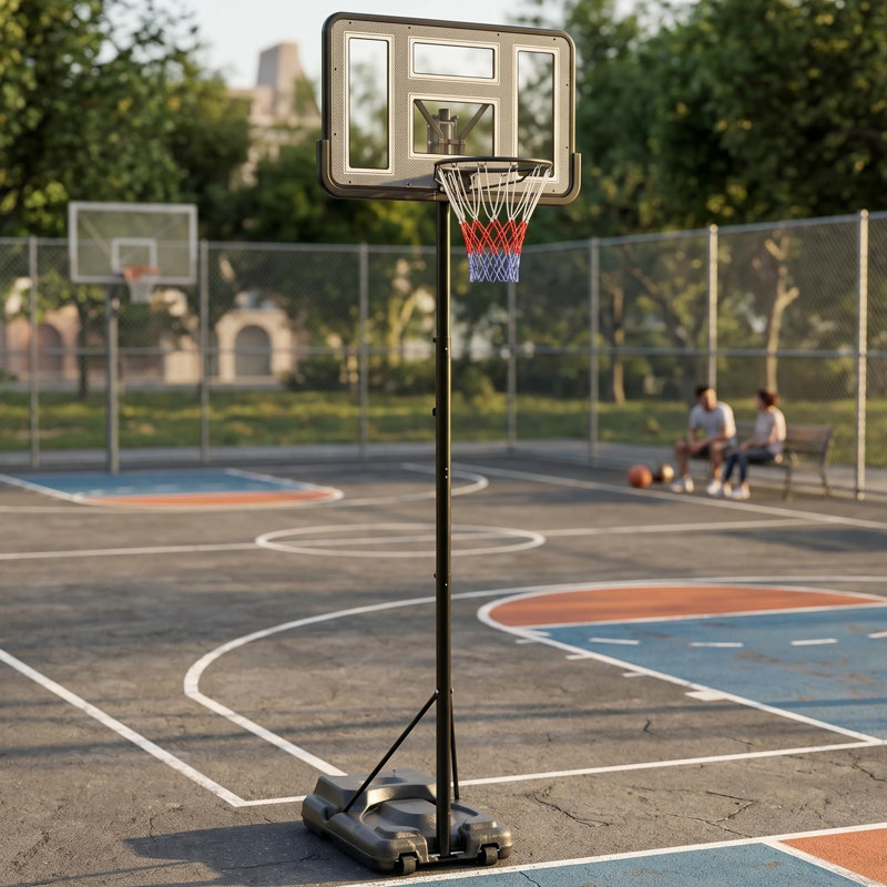 Panier de basketball portatif extérieur, hauteur réglable de 7,5 à 10 pi, panneau incassable de 44 po, base remplissable, 2 roues pour la cour intérieure