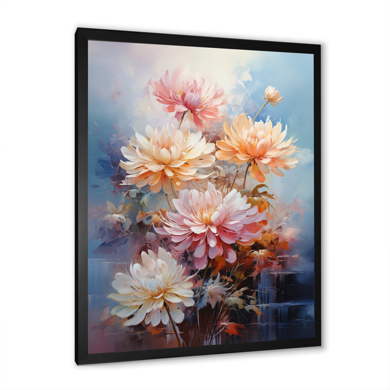 Impression romantique Yohance pêche rose, H 20 po x l 12 po x P 1 po, Cadre photo noir