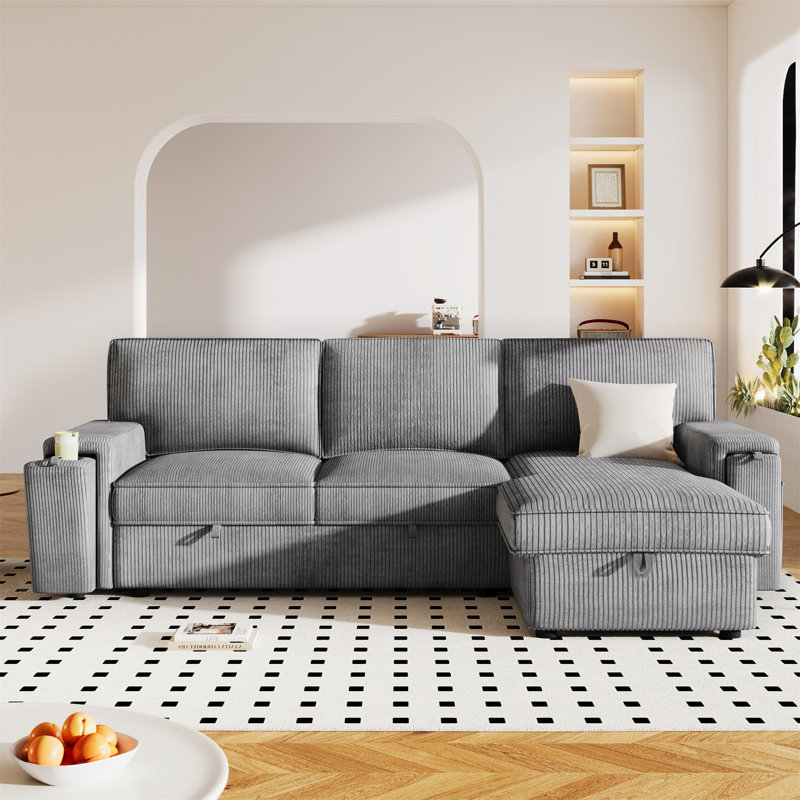 Canapé à accoudoirs carrés 96,1 po Kat, Mélange de polyester gris