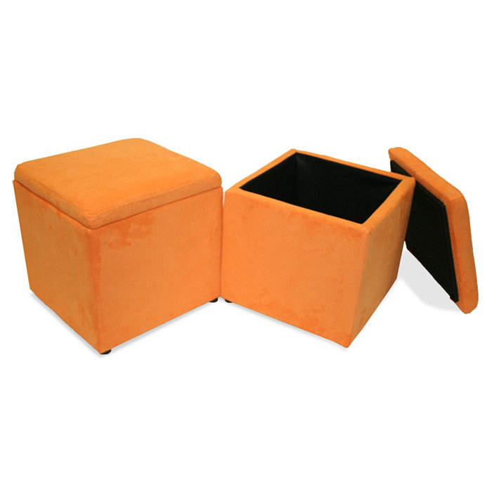 Faux Leather Ottoman, Orange