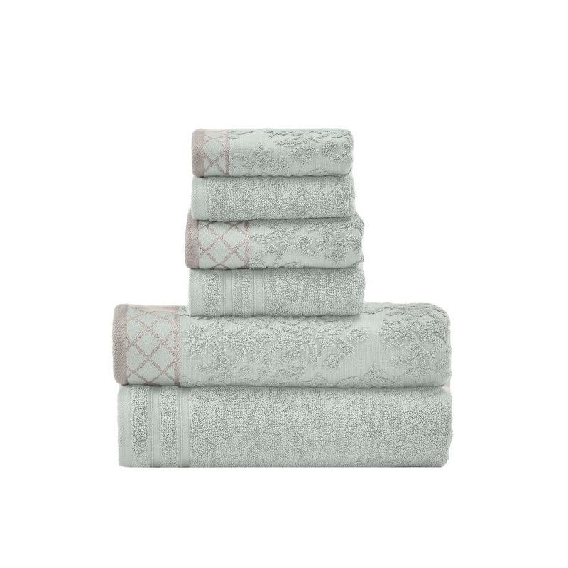 Modern Threads 6-Piece Damask Jacquard/Solid Ultra Soft 550GSM 100% Combed Cotton Towel Set with Embellished Borders
