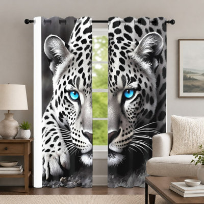 2Pcs Leopard Print Curtains, Wild Animal Style Window Panels, Vibrant Eyes Detailed Pattern Printed Art Grommet Drapes, Window Treatment for Bedroom Living Room Decor