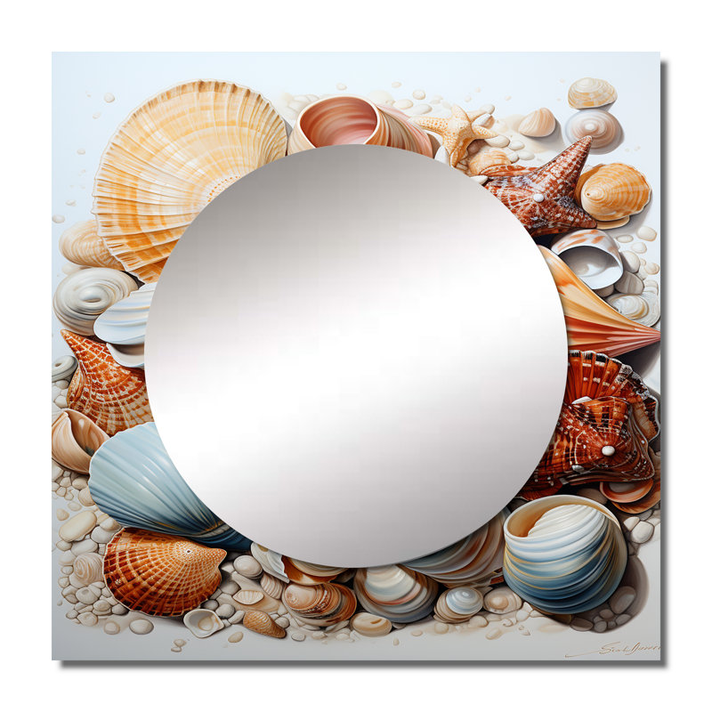 Beach Beach Seashell Beauty III - animaux, miroir carré pour décoration murale, 23 po x 23 po
