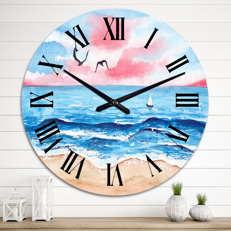 A Small Sailboat on The Blue Sea with Foamy Waves - Nautical & Coastal Wall Clock, Oversized