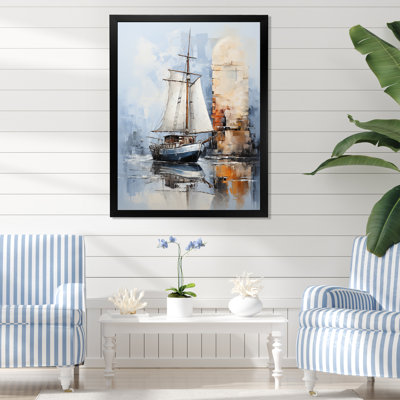 «Minimalist Blue Boat Horizong III - Coastal Minimalisme», art mural