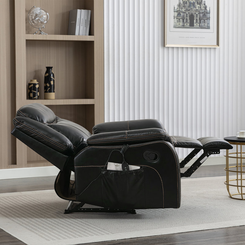 Abbagail 38.9" Wide Overstuffed Faux Leather Manual Recliner with Massage and Heating, Black