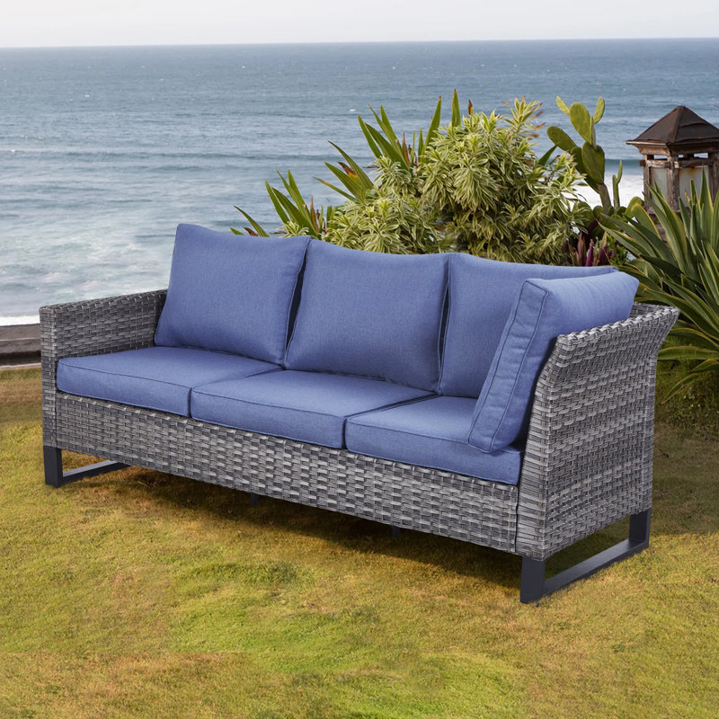Deb 71.26'' Wide Straight Patio Sectional with Cushions, Blue
