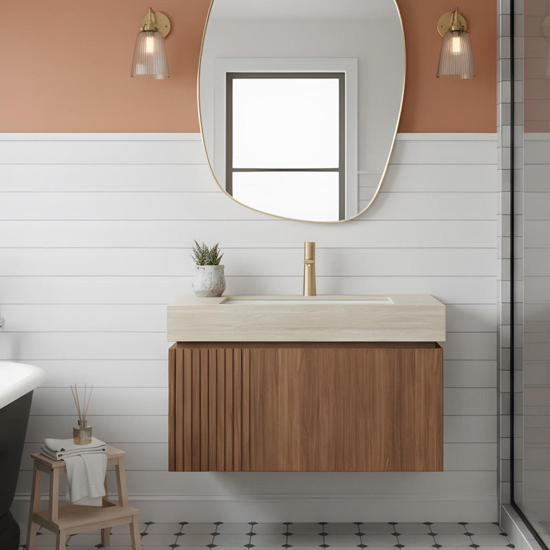 Meuble-lavabo 36 po avec tiroirs et lavabo, Espresso, 35", Beige