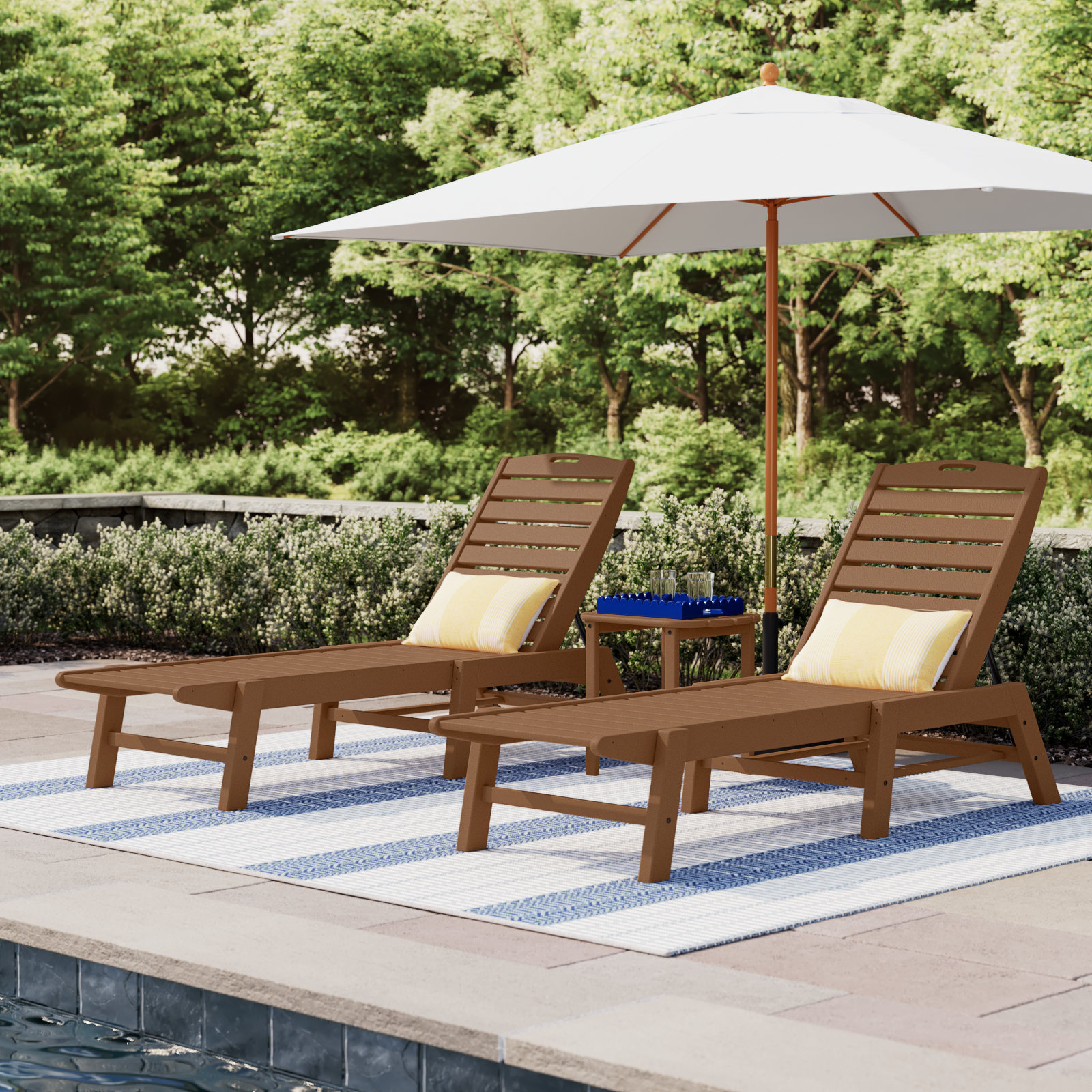 POLYWOOD® Nautical 24" Patio Chaise Lounge Set, Teak