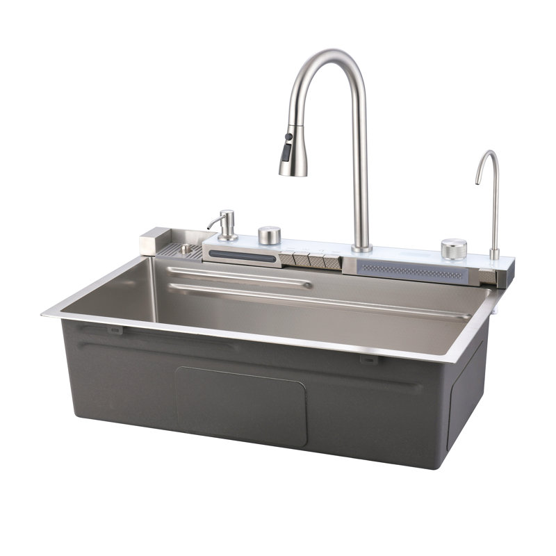 Pull-Out Facuet Single Bowl Sink Kitchen Vegetable Sink 304 Whale Waterfall Sink Stainless Steel Dish Sink Vegetable Sink Household Vegetable Washing Basin