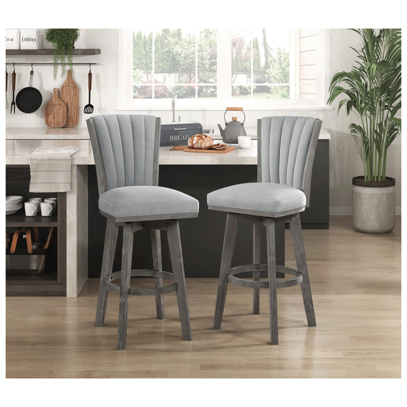 Ensemble de 2 chaises de pub pivotantes grises avec revêtement en velours capitonné et structure en bois massif