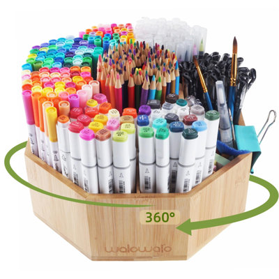  Grand organisateur rotatif de fournitures d'art en bambou rotatif à 360 degrés 10 po x 10 po - Naturel