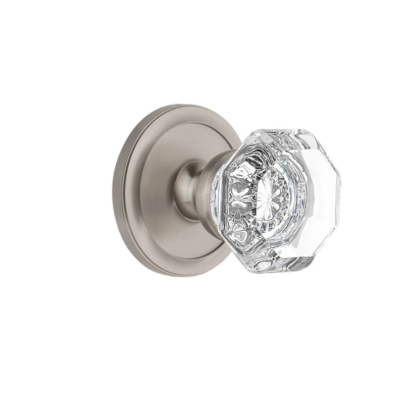 Bouton de porte Chambord avec rosette circulaire, 2 3/8", Nickel satiné, Passage (couloir et garde-robe)