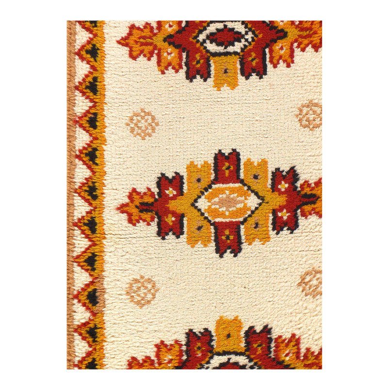 Tapis rouge / beige en laine / coton fait à la main 2 pi 3 po x 4 pi 6 po mozella