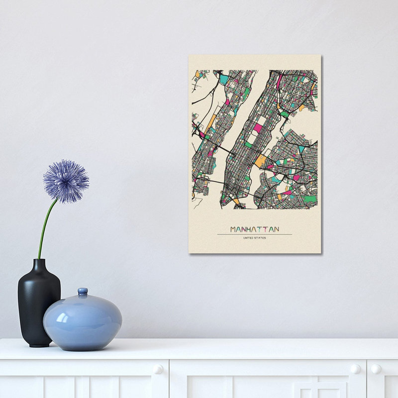 Manhattan, New York Map by Ayse Deniz Akerman - Wrapped Canvas Print, 30.48 cm H x 45.72 cm W