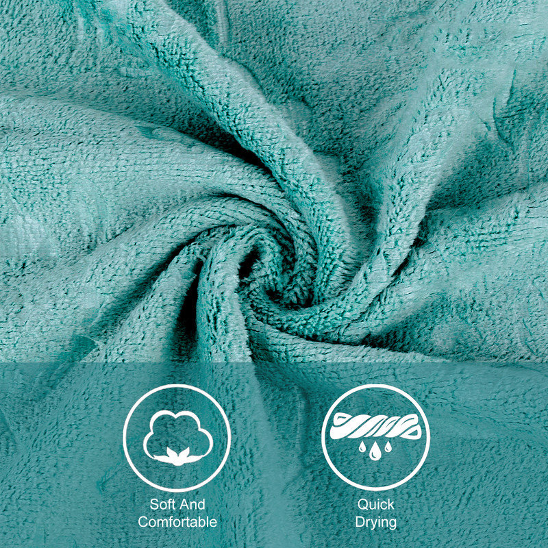 Microfiber Bath Towel Set for Bathroom,6 Pieces 30" x 60", Teal Embossed Flower