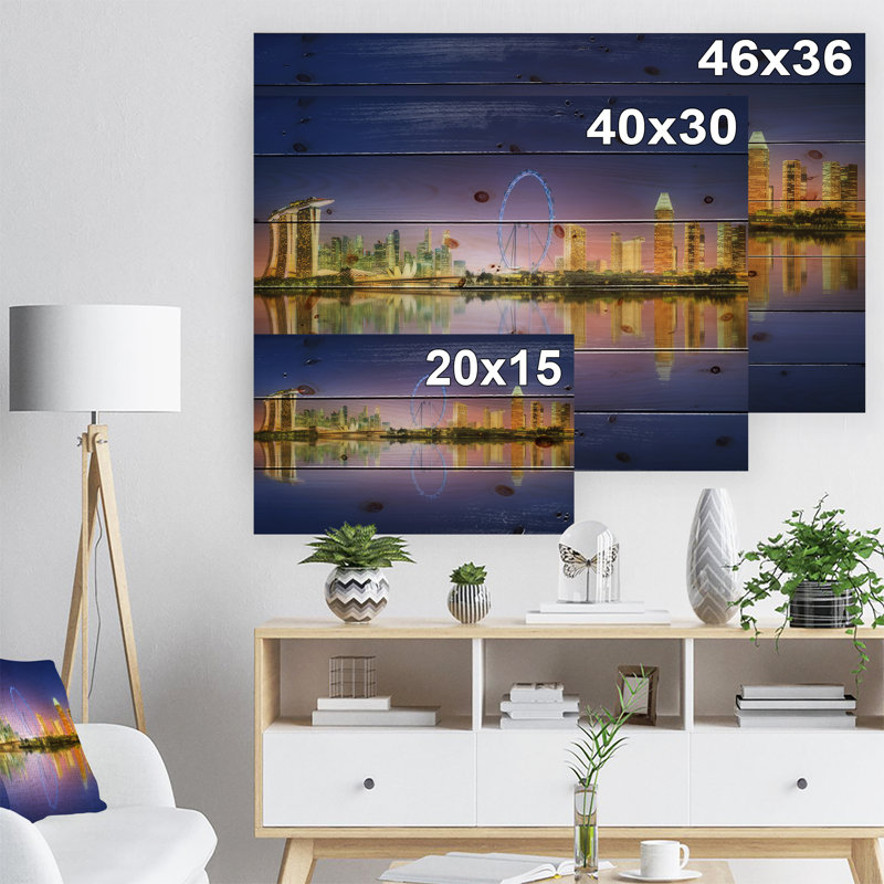 «Singapour Skyline and Blue Sky», impression, H 36 po x l 46 po x P 1,5 po, Bois