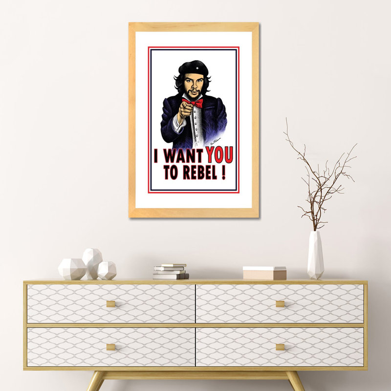 « Che » par Ben Heine-impression, Blanc, H 24 po x l 16 po x P 1 po, Toile avec cadre en bois beige